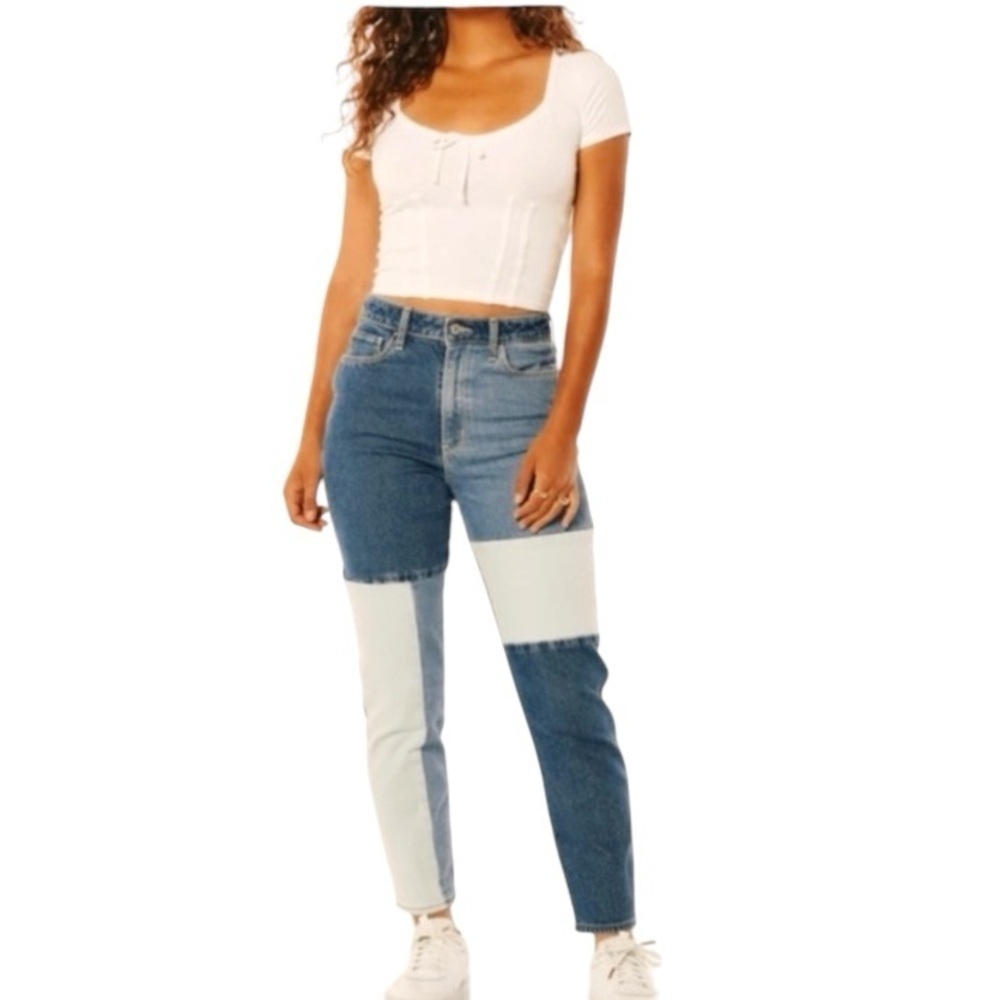 Hollister Vintage Stretch Ultra High Rise Mom Tapered Y2K Patchwork Jean Size 28